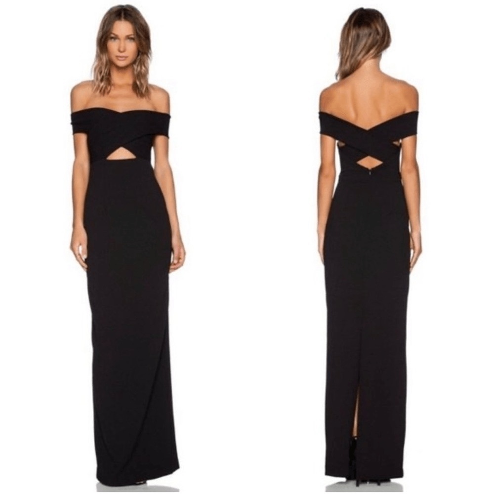 Solace London Dress Size 0 Womens Black Cara Maxi Stretch Off Shoulder Sheath